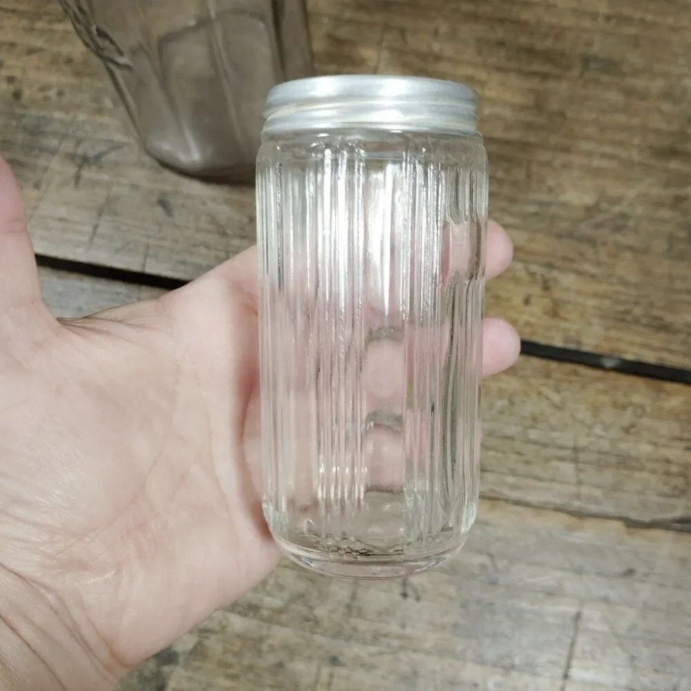 Vintage Hoosier Cabinet Clear Glass Panel Design COFFEE Embossed Jar Spice Lid